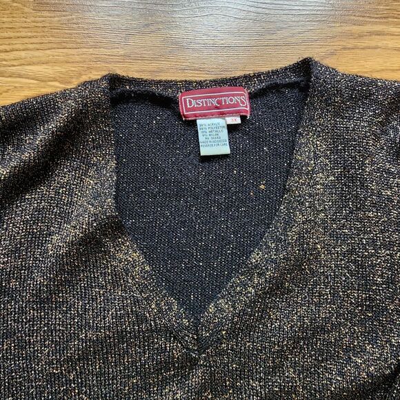 Distinctions Pullover V-Neck Sweater Womens Size 3XL Black Gold Glitter - Picture 2 of 7